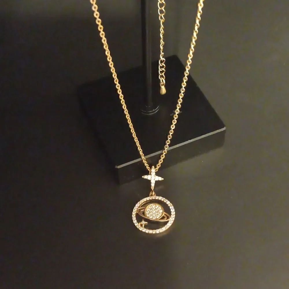 New Yaduda Saturn Dainty Planet Star Pendant Necklace Trendy New